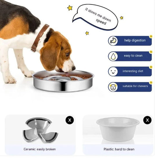 Stainless Steel Slow Feeder Dog Bowl | Kinder on an Older Dog's Stomach