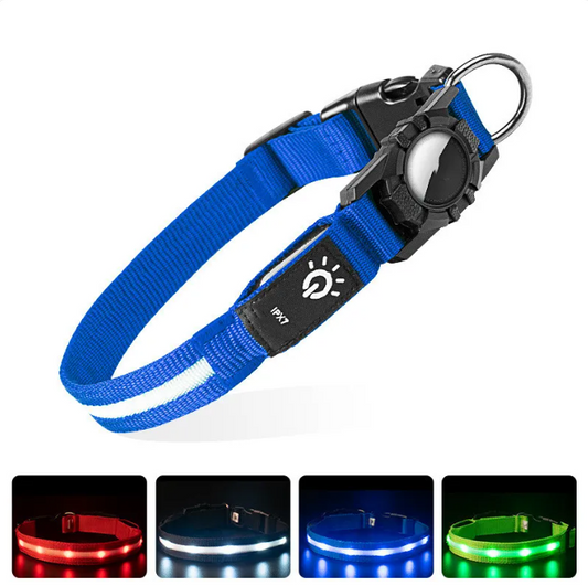 LED Light Up AirTag Dog Collar | Luminous Night Walk Collar with Tracker Holder