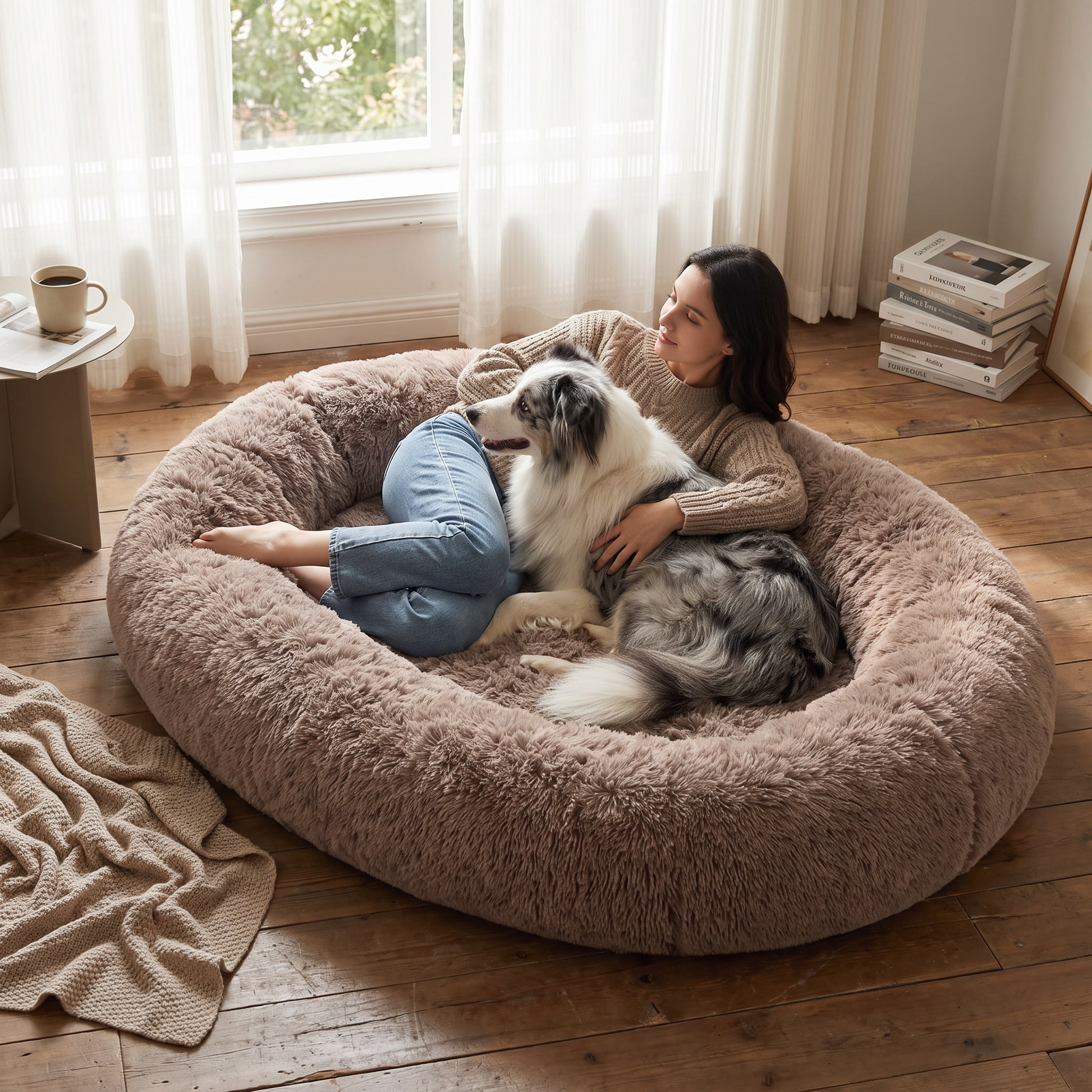 Human Sized Memory Foam Dog Bed lifestyle