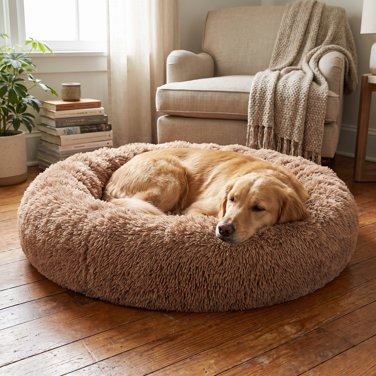 Donut Cuddle Bed khaki lifestyle
