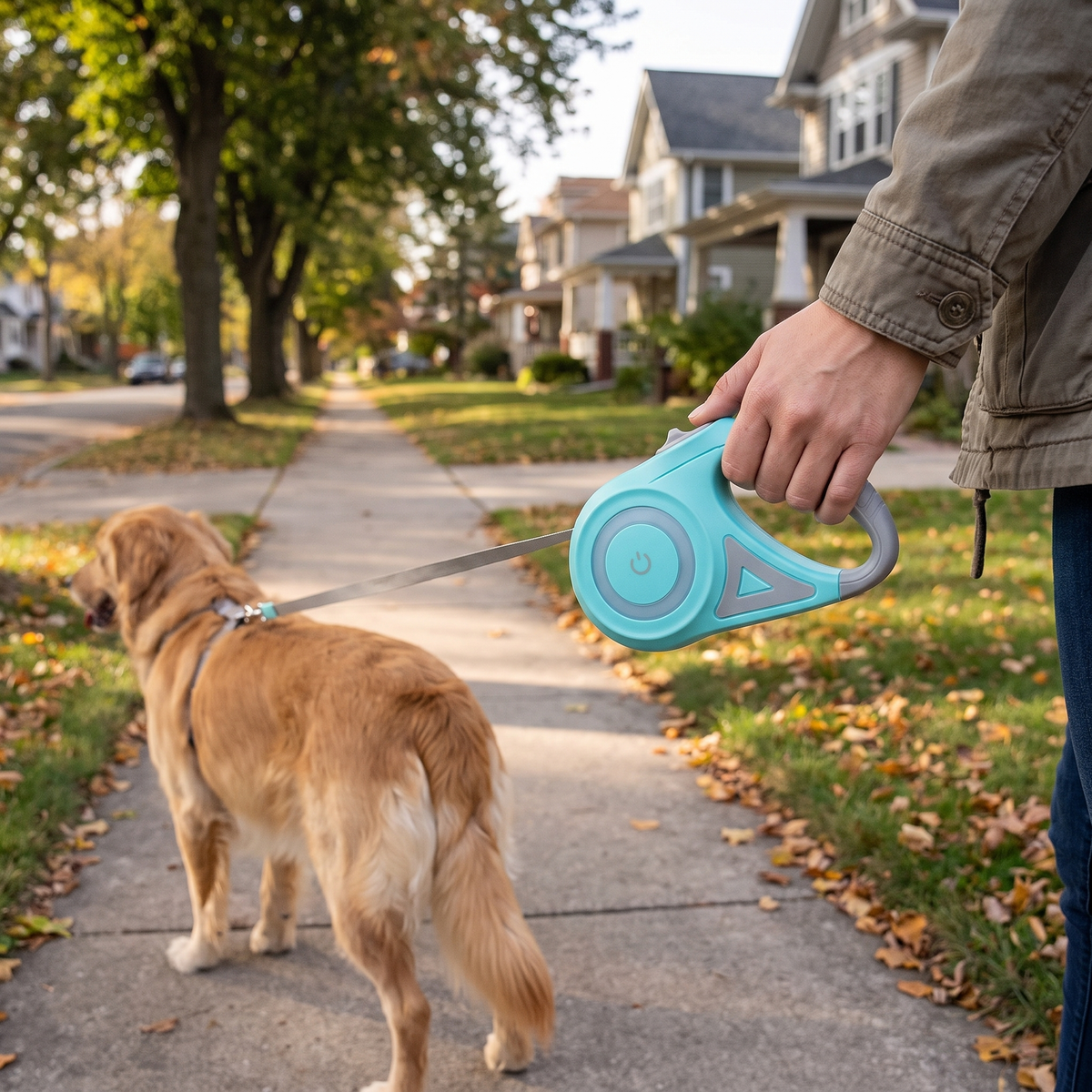 Retractable Lead with Light teal lifestyle