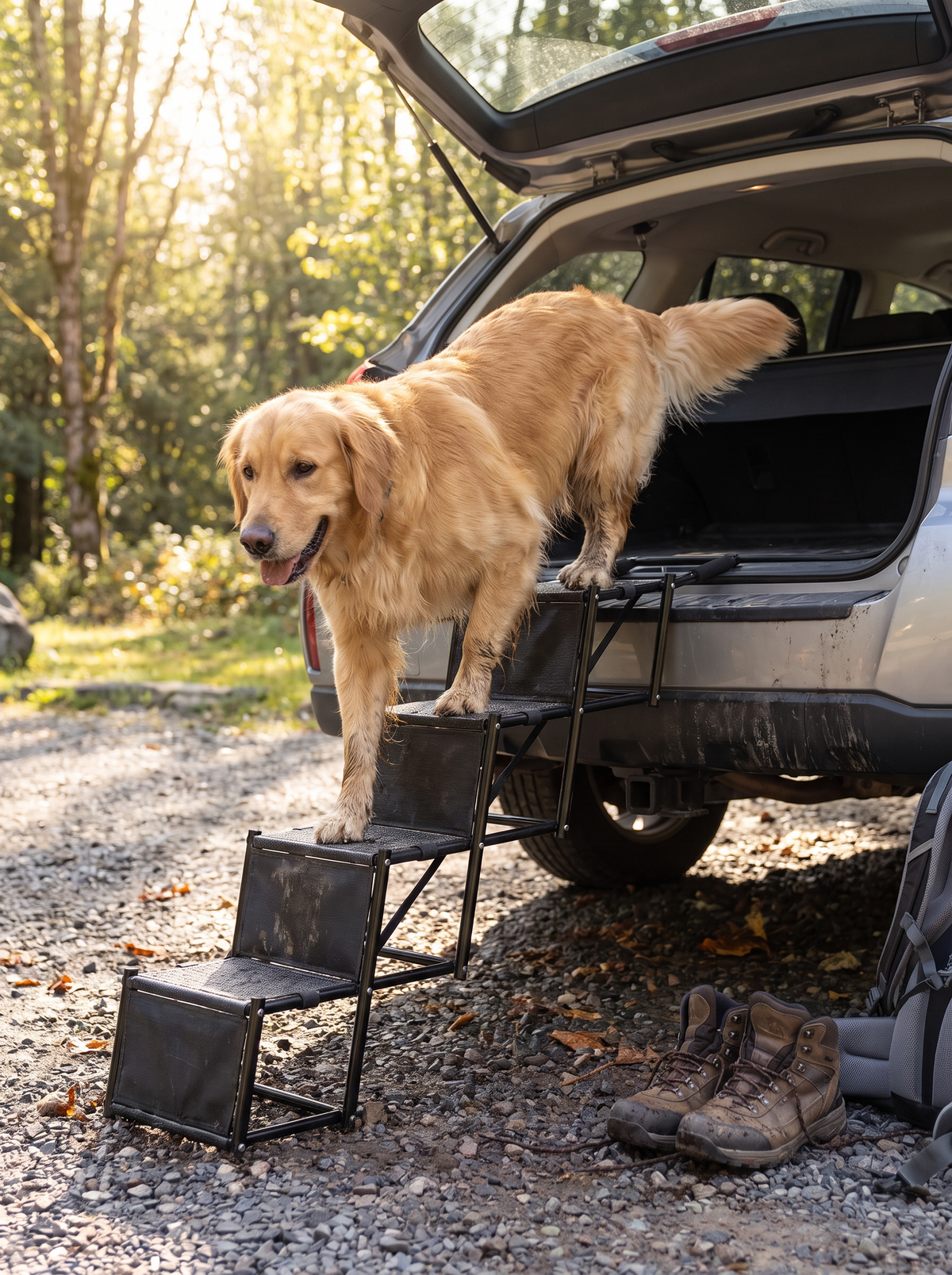 Dog car steps folded flat for storage