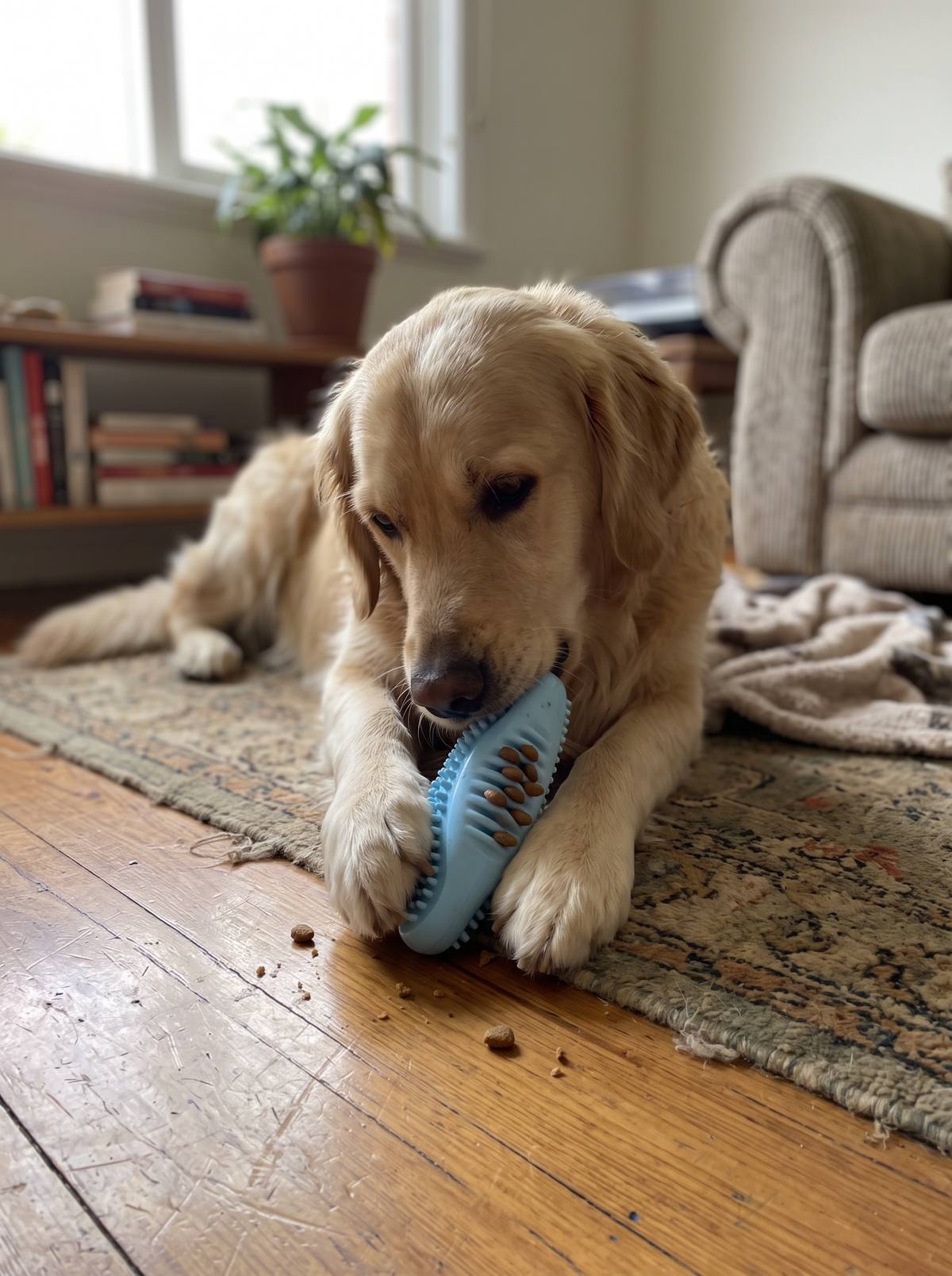 Dog gnawing the durable TPR chew toy